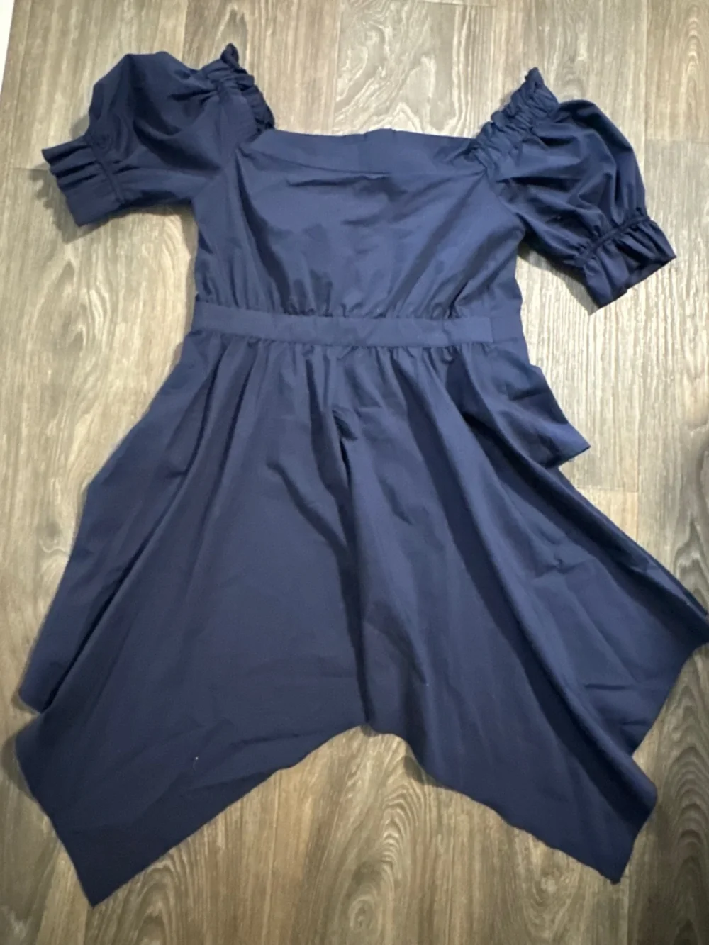 New York & Company Navy Blue Off-Shoulder Peplum Button Front Top - Picture 2 of 7